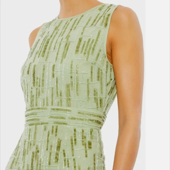 NWT Mac Duggal Beaded Sleeveless Midi Dress Saffron Size 0 Sage #93597 - Picture 3 of 9